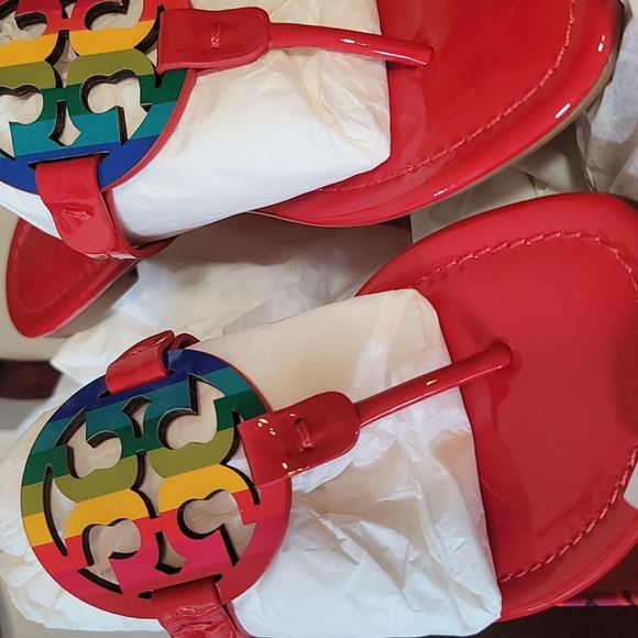 Tory Burch red rainbow miller sandals - Picture 2 of 3